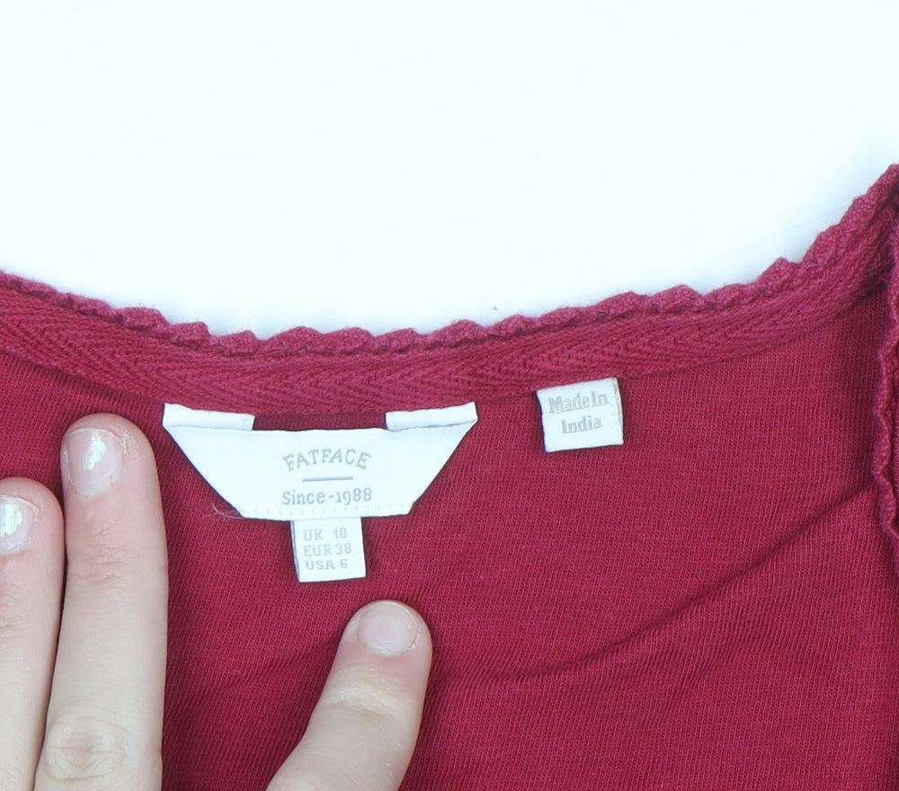 FatFace Women's Red Long Sleeve Cotton Modal Button Blouse UK 10