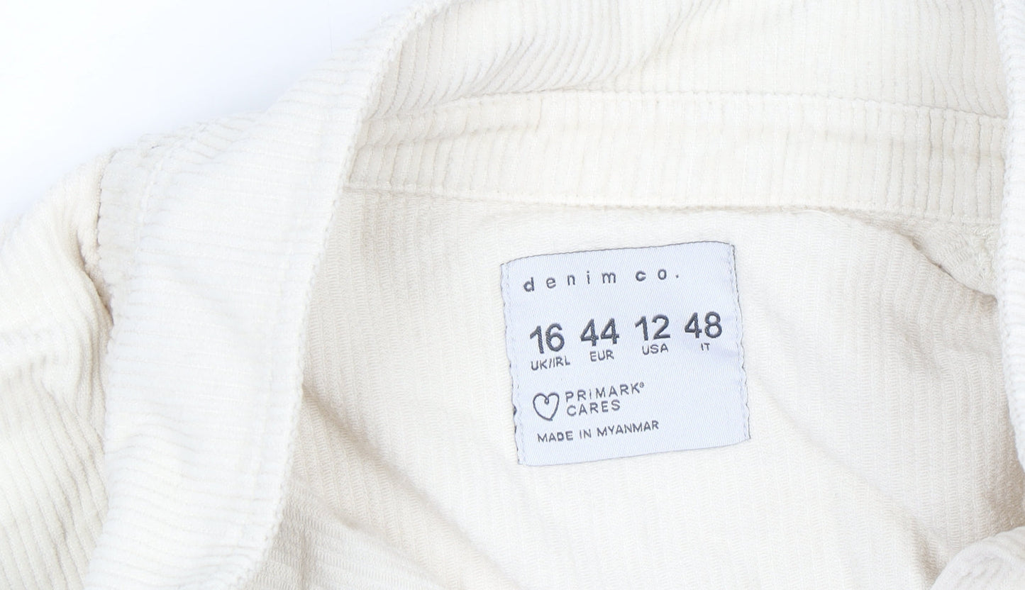Primark Womens Ivory Corduroy Button-Up Shirt Size 16