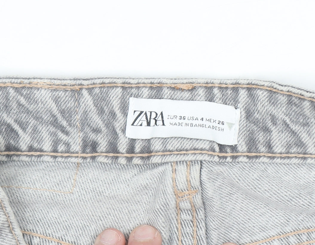 Zara Women Grey Distressed Mom Jeans Size 8 Relaxed Fit Denim