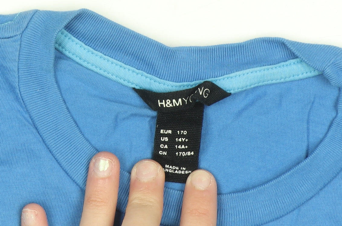 H&M Boys Blue Music Graphic Short Sleeve Cotton T-Shirt 14-15 Years