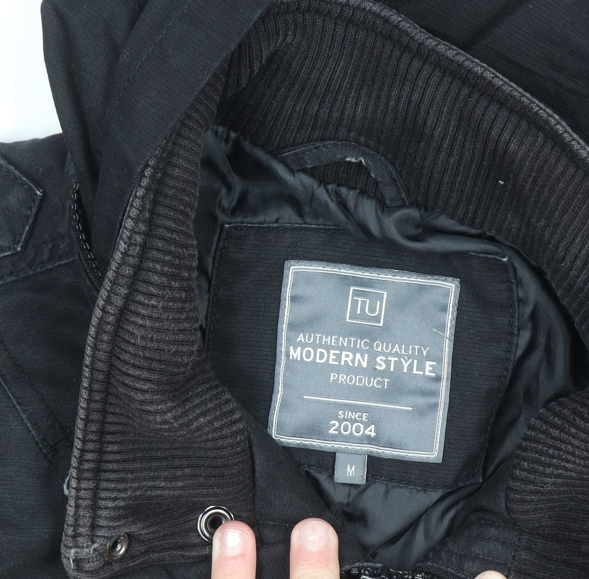 TU Mens Black Cotton Hooded Parka Jacket Size M