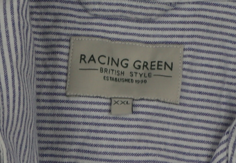 Racing Green Men's Blue Striped Cotton Long Sleeve Button-Up Shirt 2XL
