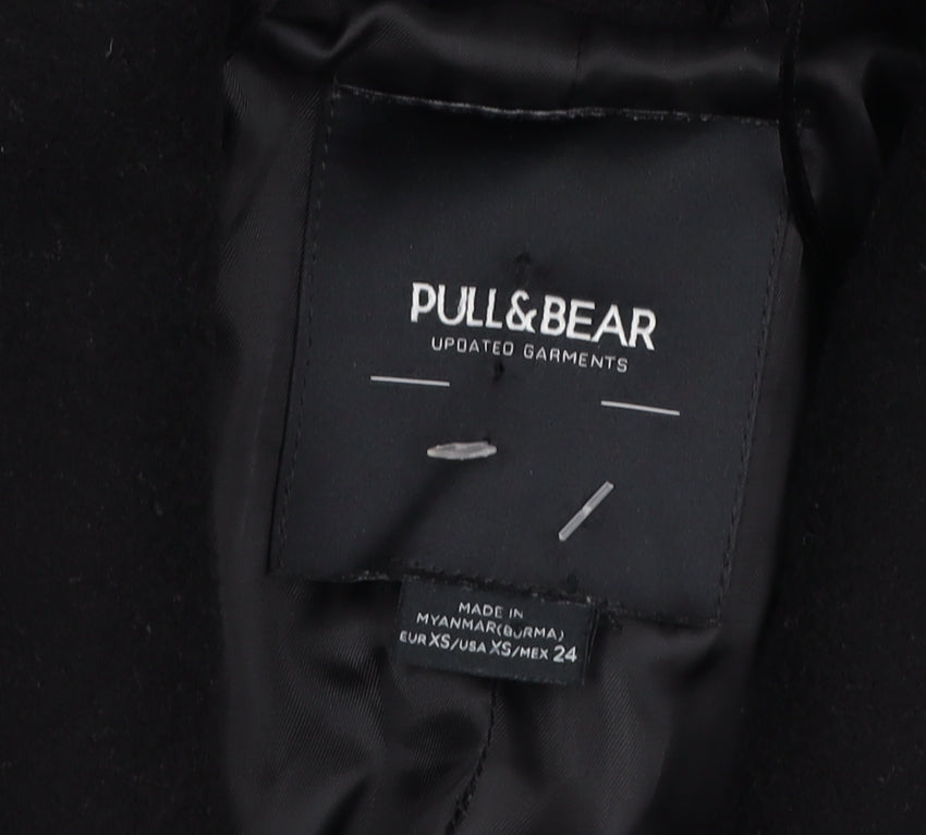 Pull&Bear Women's Black Long Wool Blend Overcoat XS