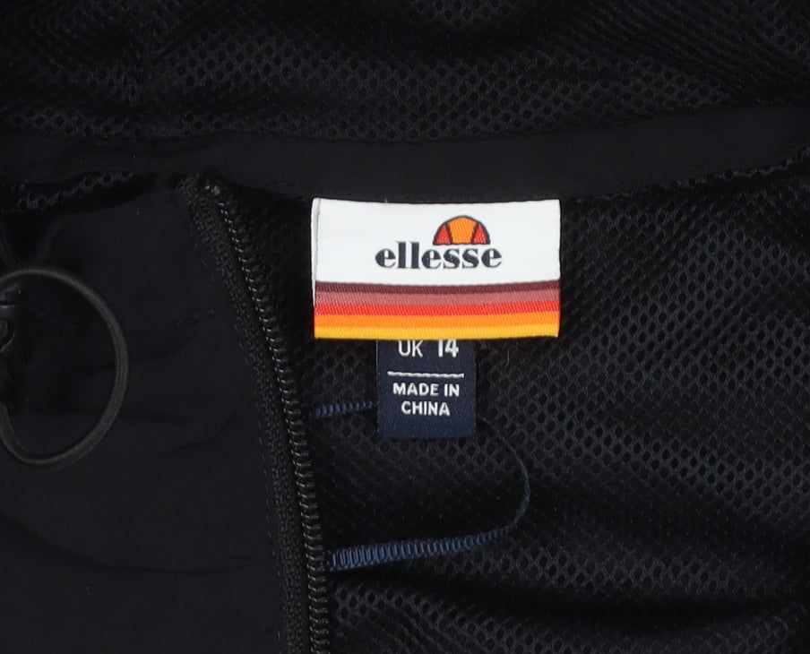 Ellesse Women's Black Hooded Anorak Jacket UK 14 Logo Sportswear