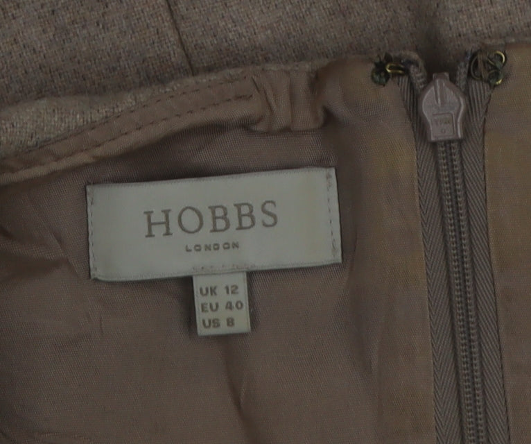 Hobbs Women Beige Wool Check Sheath Dress UK 12 Workwear