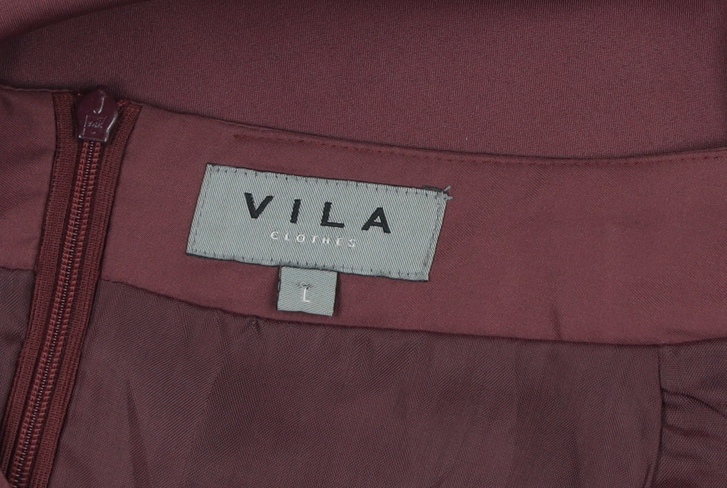 VILA Women’s Midi Burgundy Pencil Skirt Lined Beaded Detail Size L