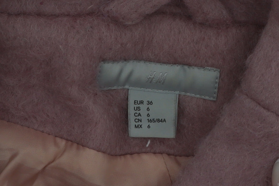 H&M Women Pink Wool Blend Mid-Length Zip Overcoat Size 8