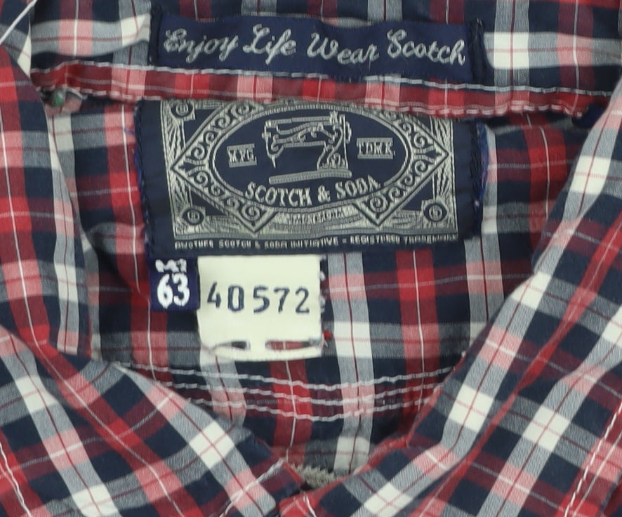 Scotch & Soda Men's Red Check Military Embroidered Button-Up Shirt XL