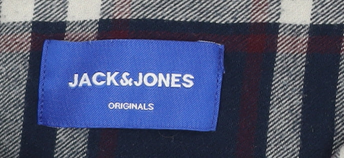 Jack & Jones Men's Navy Check Long Sleeve Button-Up Shirt XL