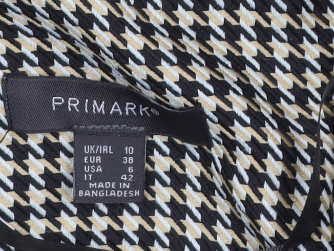 Primark Women Beige Check Collared Open Cardigan Size 10