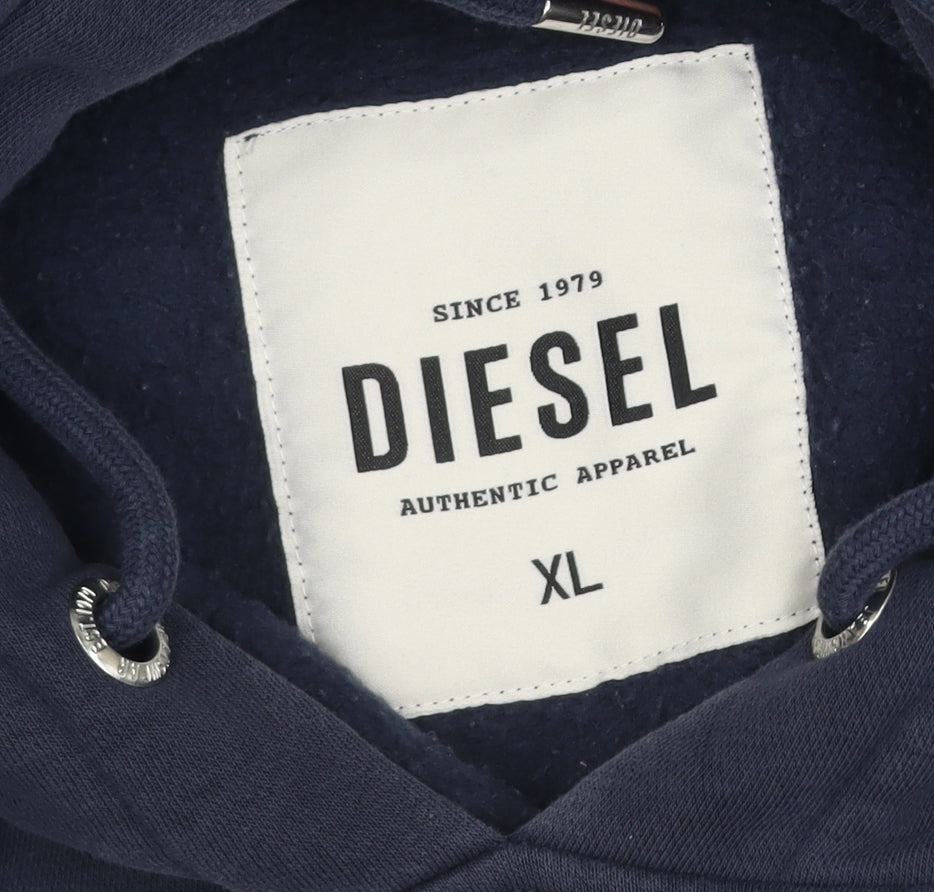 Diesel Mens Blue XL Pullover Hoodie Graphic Logo Sweatshirt
