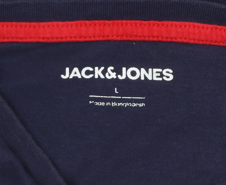 Jack & Jones Mens Blue L Regular Fit Logo Graphic Cotton T-Shirt