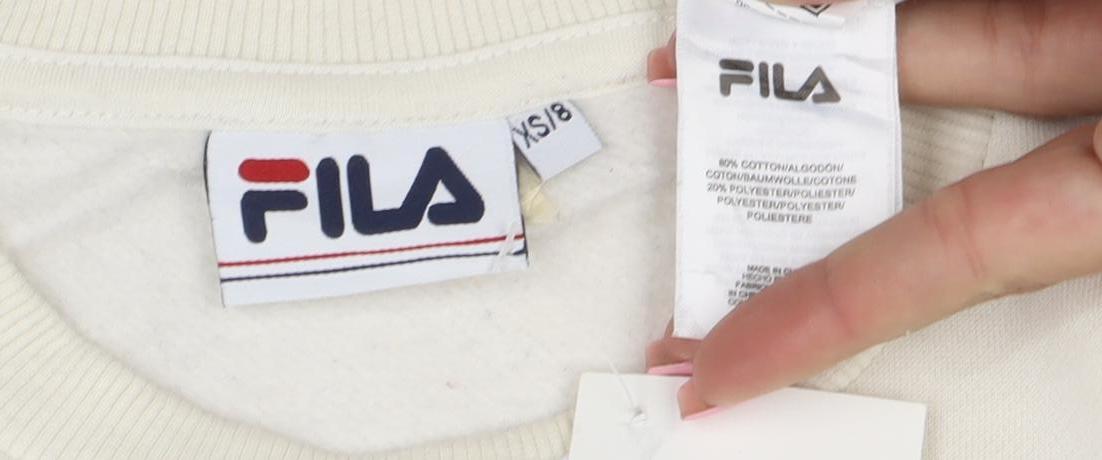 FILA Womens Beige XS Pullover Sweatshirt Crew Neck Cotton Blend