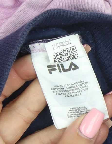 Fila Women’s Pink White Navy Pullover Hoodie XS Colourblock Cotton Blend