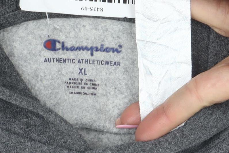 Champion Men's Grey XL Pullover Hoodie Fleece Logo Sweatshirt