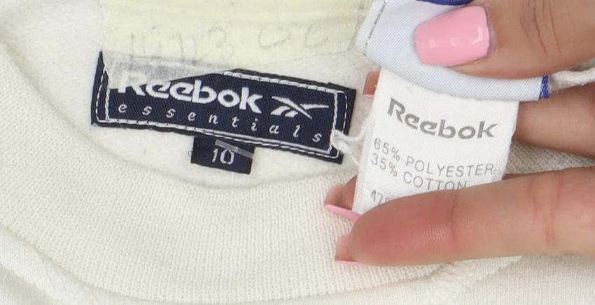 Reebok Men White Crew Neck Pullover Sweatshirt L Regular Fit