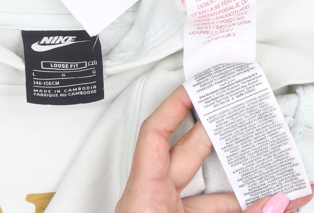 Nike Girls White Pullover Hoodie Loose Fit Size 146 Logo Sportswear