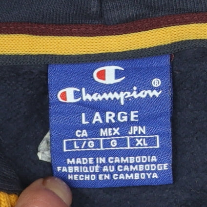 Champion Men's Blue Pullover Hoodie Large Logo Cotton Sweatshirt