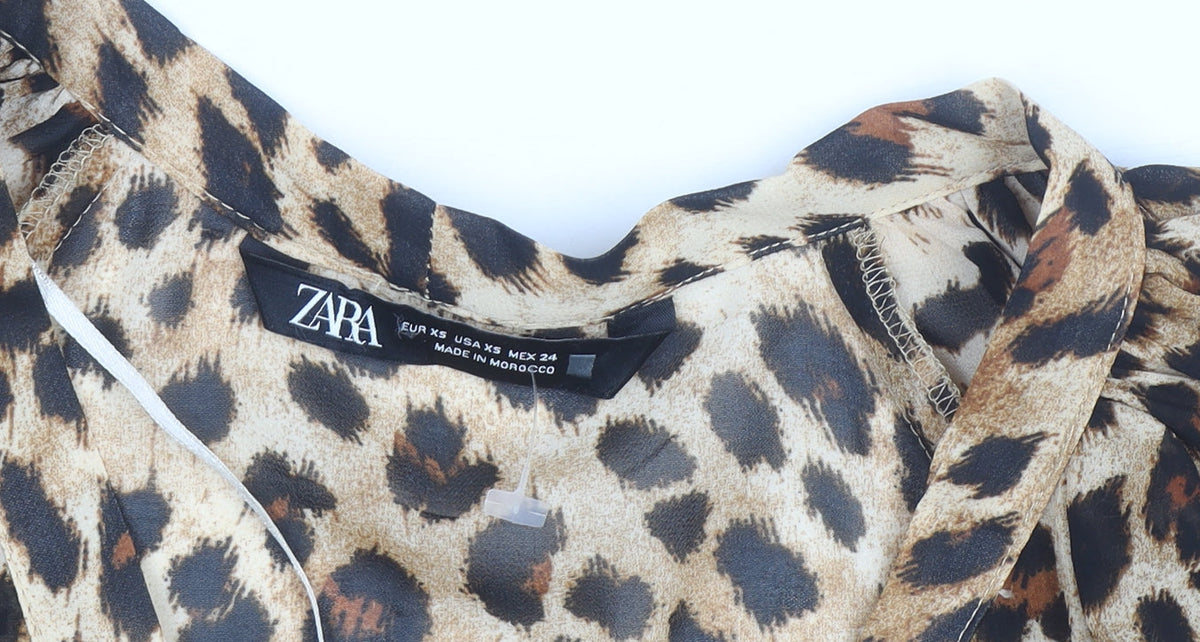 Zara Women's Brown Leopard Print Wrap Blouse XS