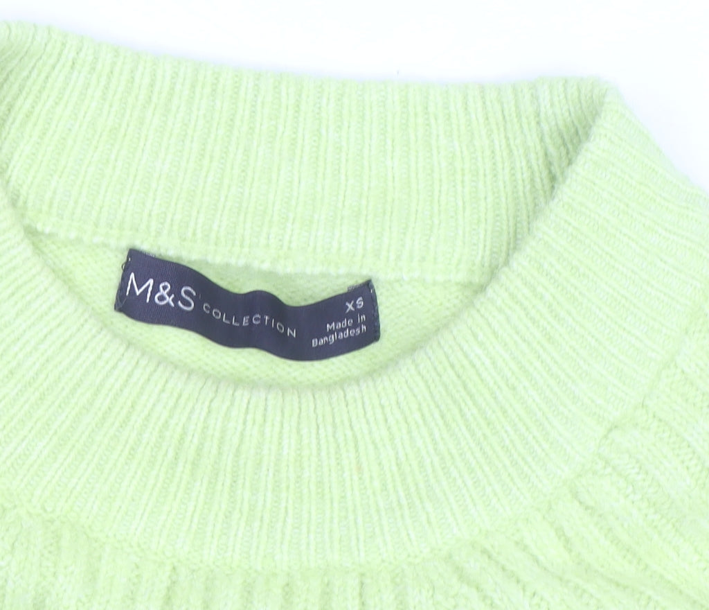 Marks & Spencer Women's Green XS Mock Neck Ribbed Knit Jumper