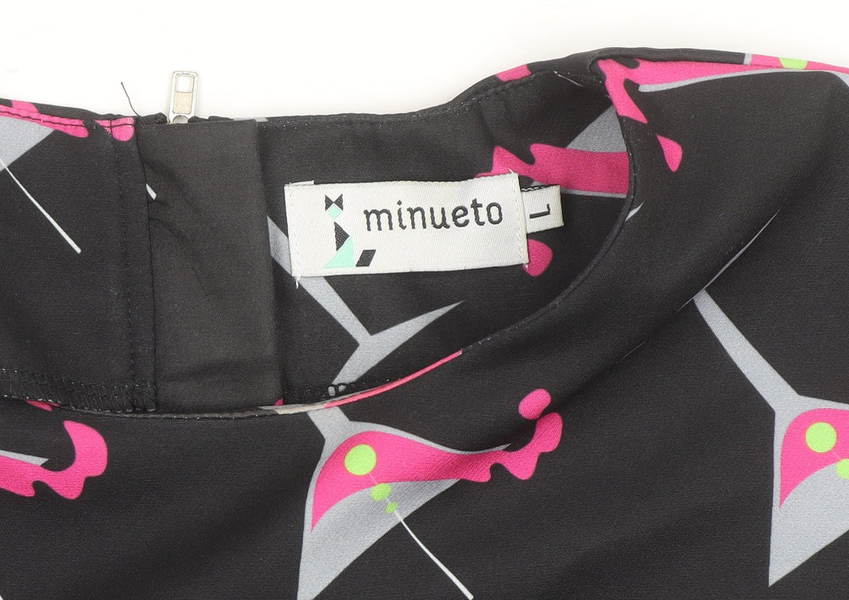 Minueto Women’s Black Cocktail Print Long Sleeve Blouse Size L