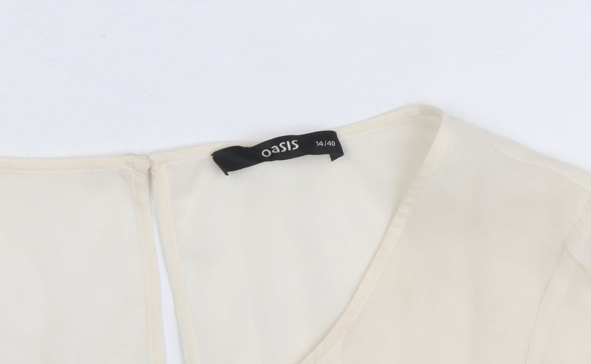 Oasis Women's Ivory Chiffon Pleated Blouse Size 14