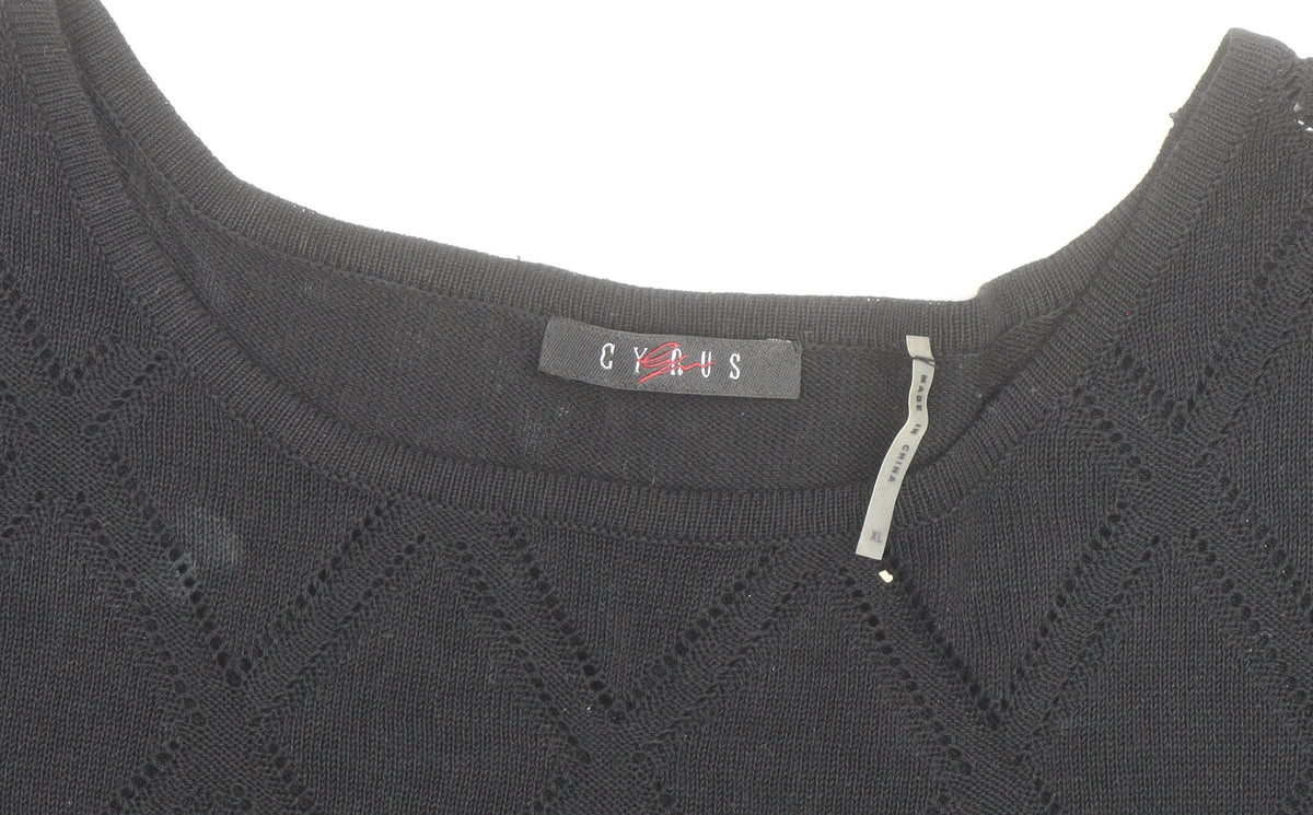 CYRUS Women's Black Knit Short Sleeve Crew Neck Top XL