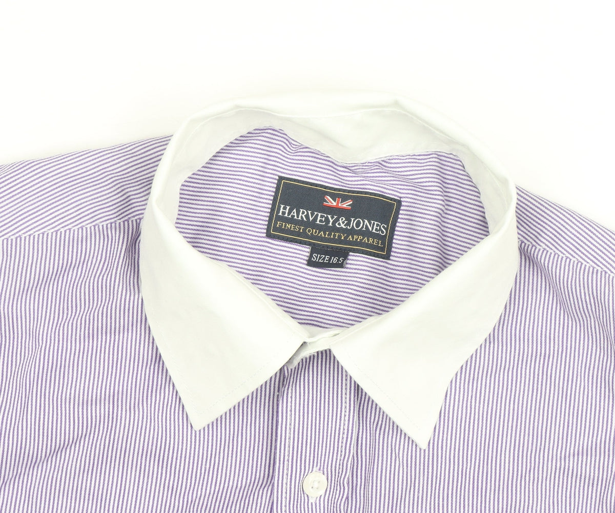 Harvey & Jones Women's Purple Striped Long Sleeve Button-Up Shirt Size 16
