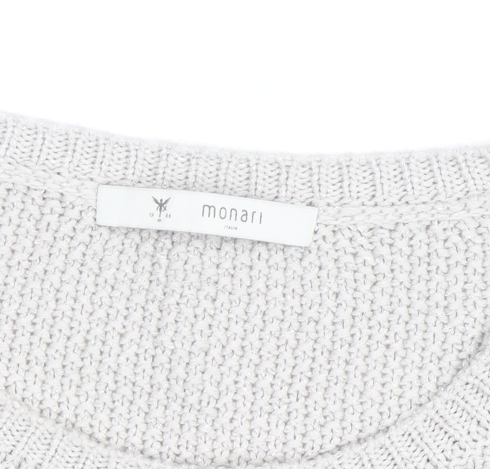 Monari Women Silver Chunky Knit Long Sleeve Crew Neck Jumper Size 12