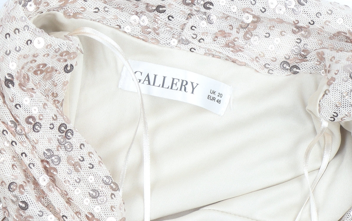 Gallery Women’s Beige Sequin Wrap Blouse UK 20 Long Sleeve Elegant Top