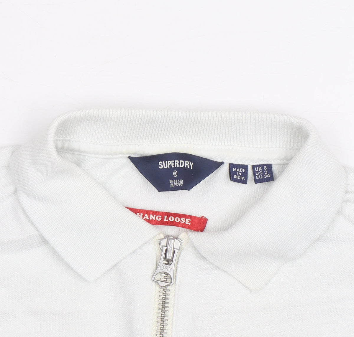 Superdry Boys White Short Sleeve Polo Shirt UK 6 Regular Fit Zip Collar