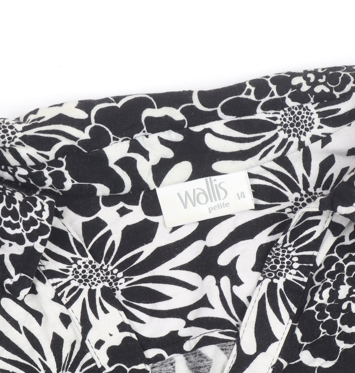 Wallis Women Black White Floral Wrap Shirt Dress Size 14 Petite