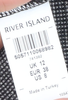 River Island Women Grey Check Shift Dress Size 12 Short Sleeve Lace Collar