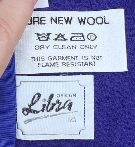 Libra Design Women's Blue Pure New Wool Suit Jacket Size 14
