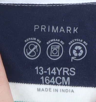 Primark Boys Green & Navy Striped Long Sleeve Polo Rugby Shirt 13-14 Years