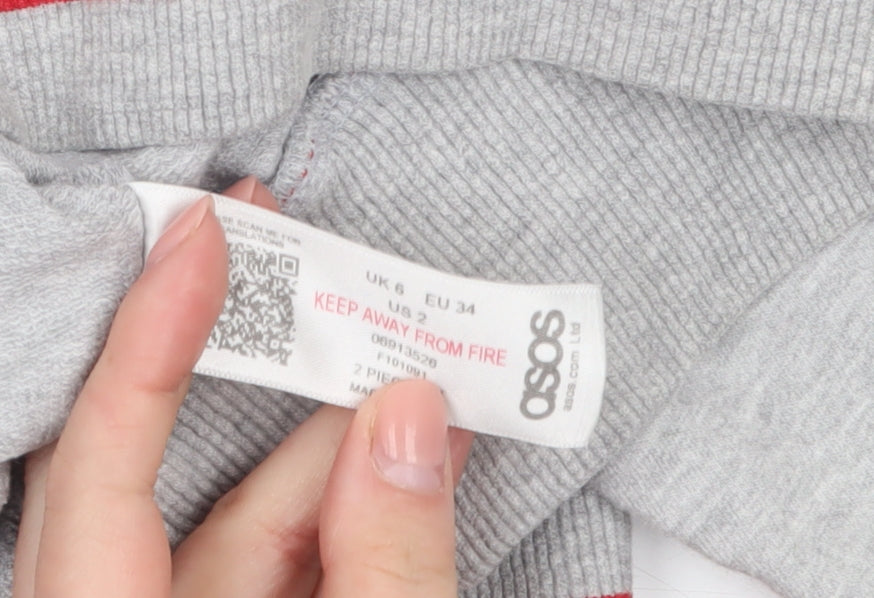 ASOS Women Grey Crop Sweatshirt UK 6 Crew Neck Graphic Print