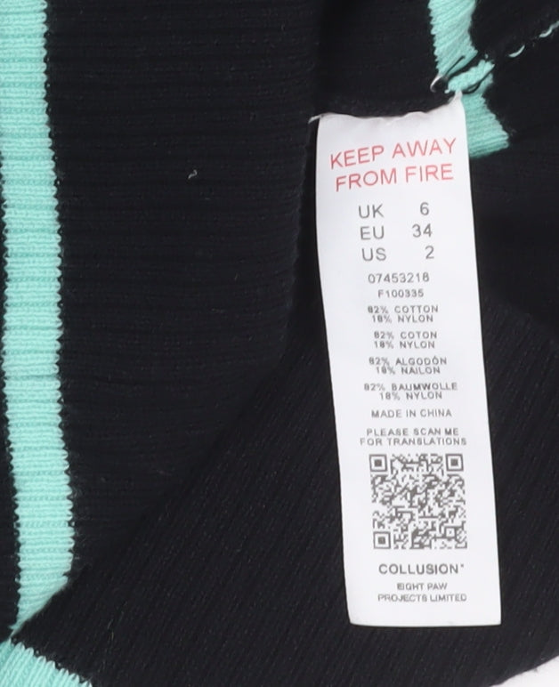 Collusion Women's Black Green Striped Collared Midi Shirt Dress Size 6