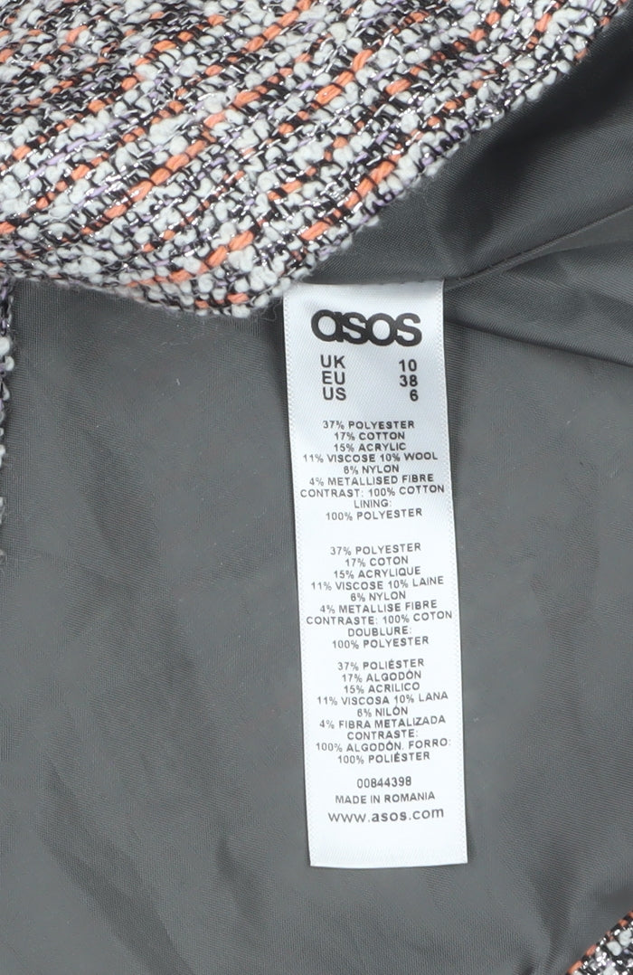 ASOS Women’s Multicoloured Tweed Mid-Length Overcoat UK 10