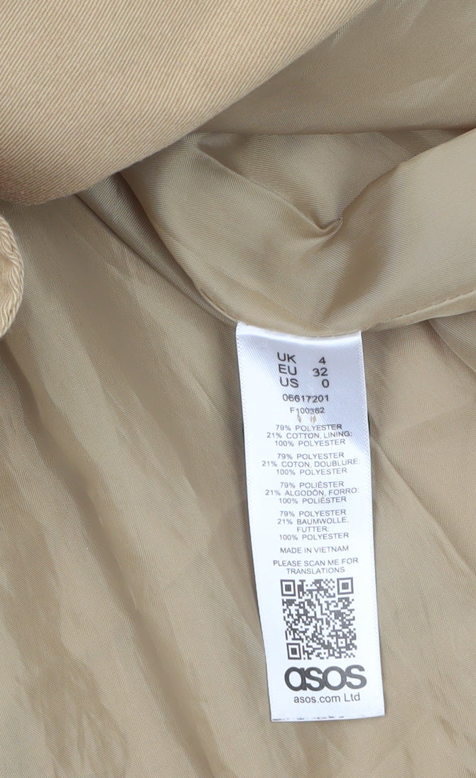 ASOS Women's Beige Trench Coat Size 4 Belted Classic Mid-Length