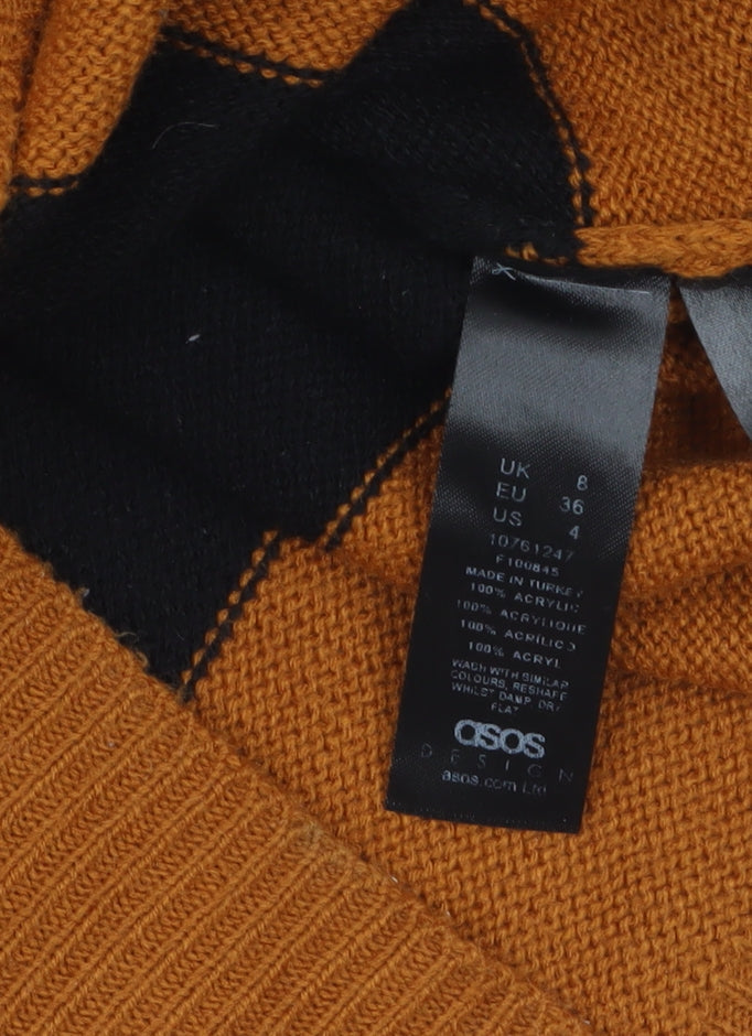 ASOS Women’s Black Brown Striped Collared Henley Jumper Size 8