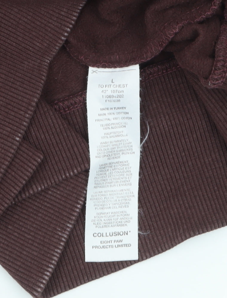 Collusion Men's Brown Cotton Crew Neck Sweatshirt L Graphic Print