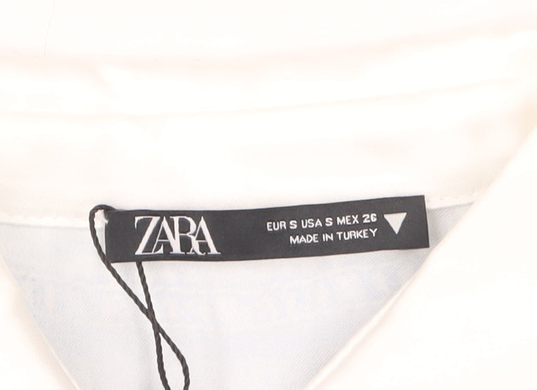 ZARA Women Blue Collared Sleeveless Cropped Button-Up Top Size S