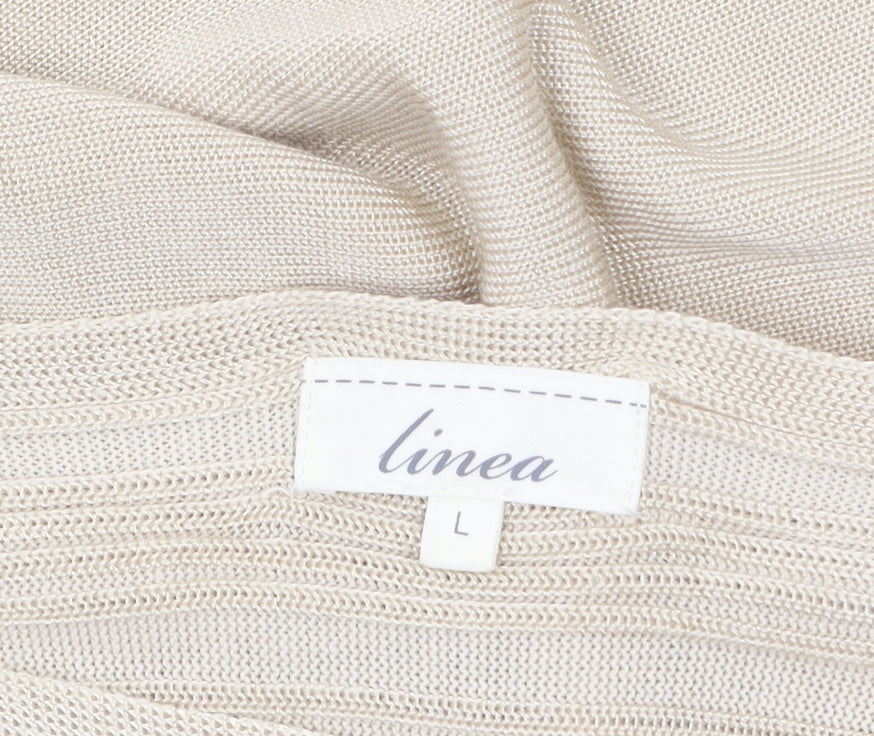 Linea Women’s Beige Bohemian Knit Blouse L Flared 3/4 Sleeve