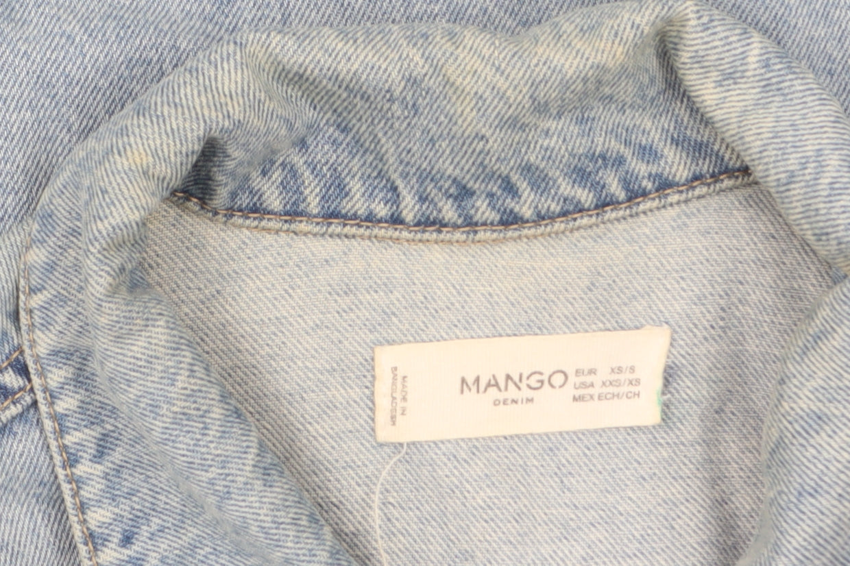 Mango Women Blue Denim Basic Jacket XS Button Front Classic Style