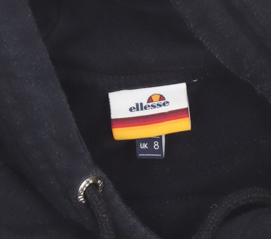 Ellesse Women's Black Crop Hoodie UK 8 Logo Pullover Sweatshirt