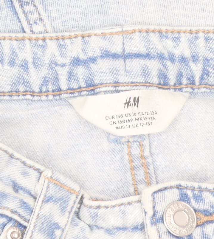 H&M Girls Light Blue Denim Midi Skirt Size 13Y Straight Fit