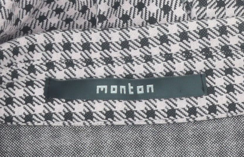 Monton Women Black & White Houndstooth Collared Long Sleeve Shift Dress UK10