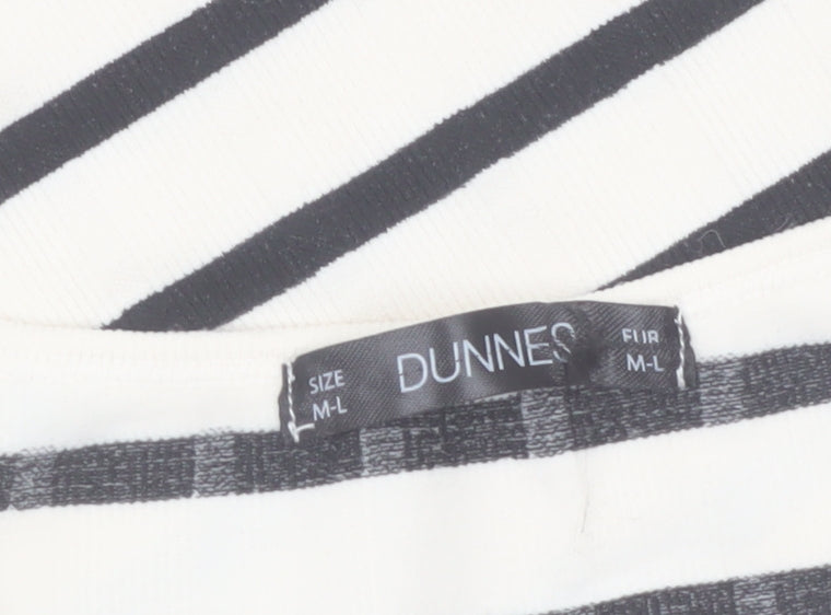 Dunnes Women's White Striped Long Sleeve Jersey T-Shirt Size M