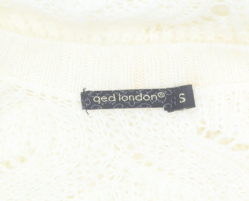 QED London Women's Ivory Open Knit Long Sleeve Cardigan S