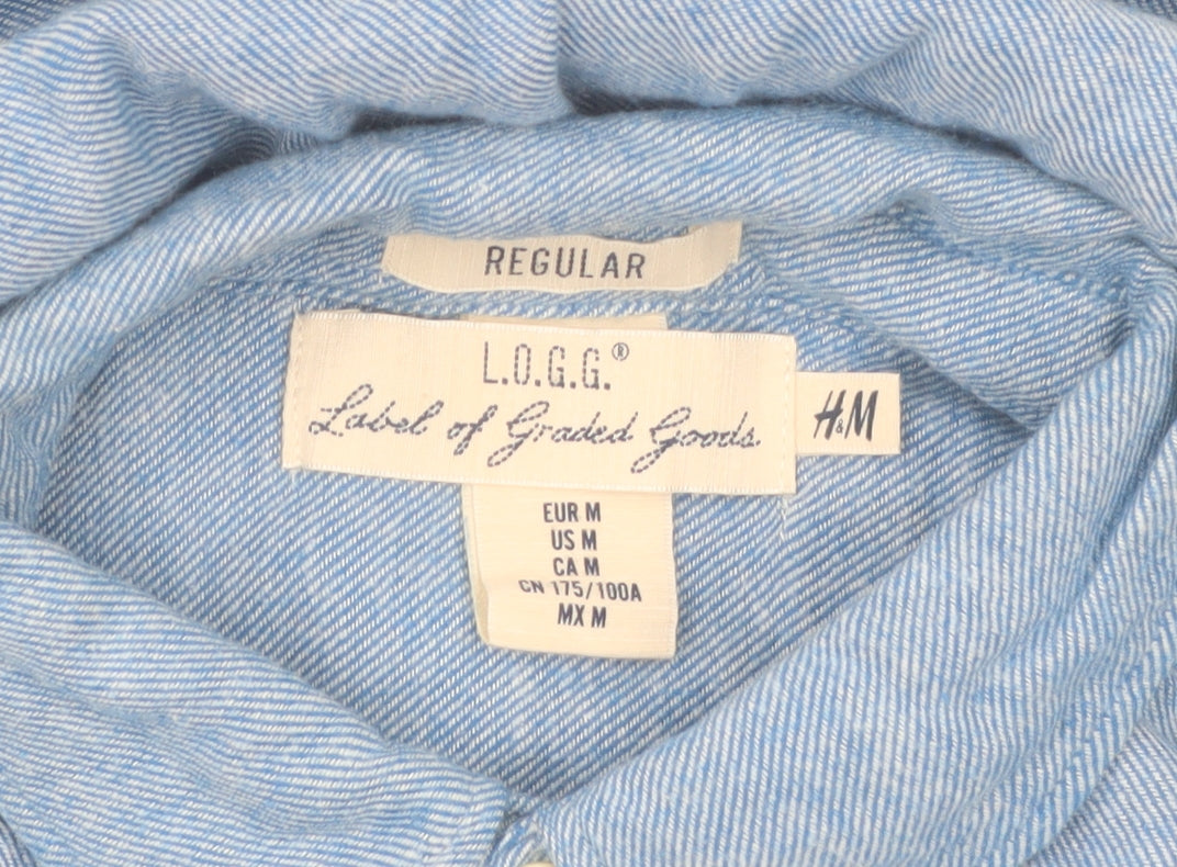 H&M Men's Blue Regular Fit Cotton Long Sleeve Button-Up Shirt Size M
